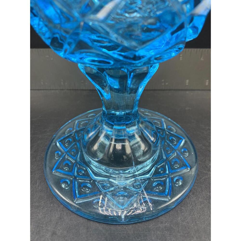 Vintage Blue Glass Candy Covered Lid Dish Vase Pedestal - Picture 3 of 11